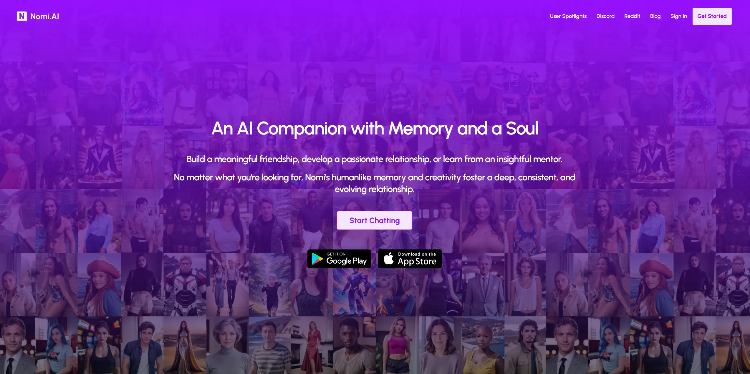Nomi AI app interface preview